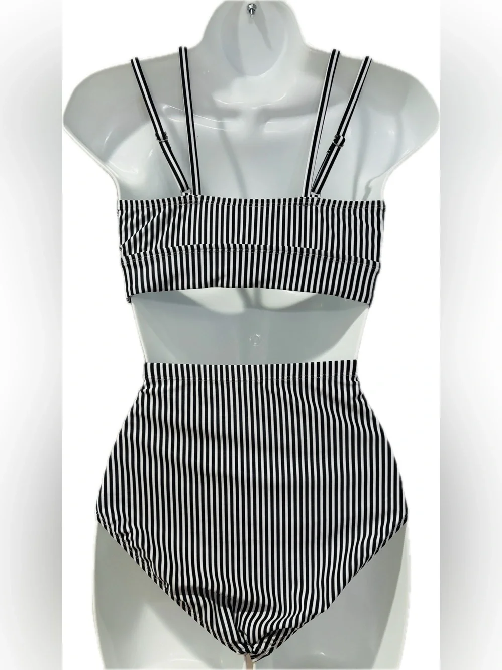 NWT Black & White Striped High Waisted Bikini Size Small